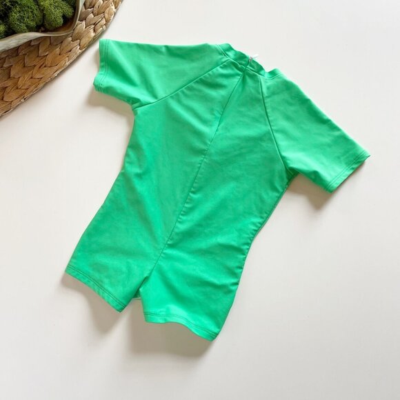 • Pearl Street Neon Green Short Sleeve Rash Guard One Piece Swimsuit • Unisex - Picture 2 of 4